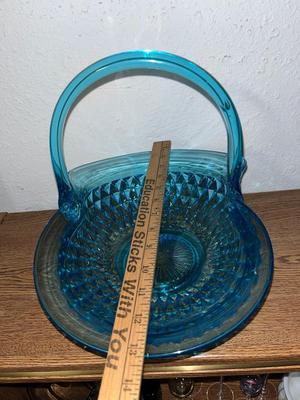 Sale Photo Thumbnail #2: Large turquoise glass basket - see pics for measurements