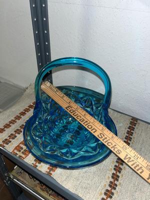 Sale Photo Thumbnail #14: Medium size turquoise glass basket - see pics for measurements