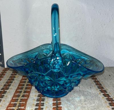 Sale Photo Thumbnail #12: Medium size turquoise glass basket - see pics for measurements