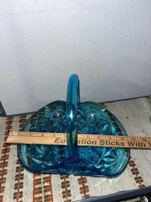 Sale Photo Thumbnail #13: Medium size turquoise glass basket - see pics for measurements