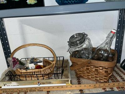 Sale Photo Thumbnail #31: Wicker baskets, glass jars, trays and other miscellaneous items