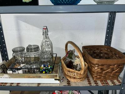 Sale Photo Thumbnail #28: Wicker baskets, glass jars, trays and other miscellaneous items