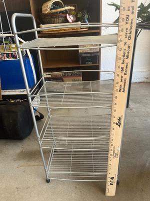 Sale Photo Thumbnail #40: 4 tier silver metal shelf