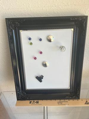 Sale Photo Thumbnail #45: Black framed dry erase board with magnets - see pics for measurements