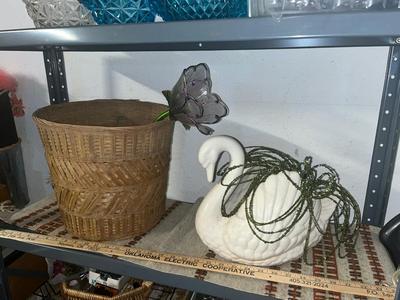 Sale Photo Thumbnail #52: Basket planter, ceramic swan planter and solar light
