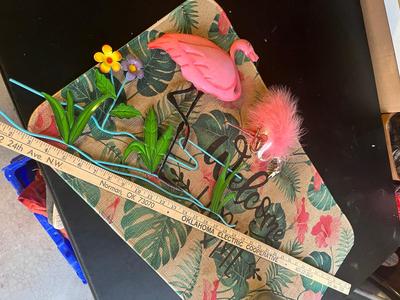 Sale Photo Thumbnail #55: Flamingo ornaments, floor mat, vase and flowers
