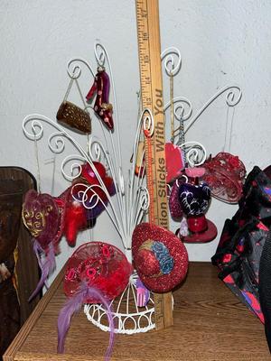 Sale Photo Thumbnail #85: Ornament tree and bag full of Red Hat lady ornaments and décor