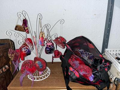 Sale Photo Thumbnail #84: Ornament tree and bag full of Red Hat lady ornaments and décor