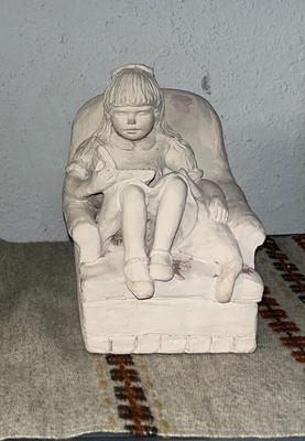 Sale Photo Thumbnail #103: Vintage concrete statue of little girls sitting in a chair - Austin Prod 1983