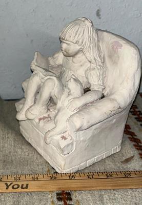 Sale Photo Thumbnail #105: Vintage concrete statue of little girls sitting in a chair - Austin Prod 1983