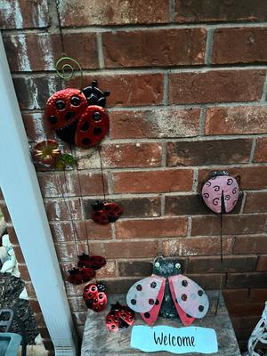 Sale Photo Thumbnail #431: Ladybug windchime, garden stake and metal sign