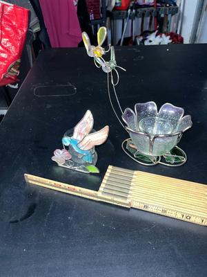 Sale Photo Thumbnail #475: Hummingbird candle holder, flower-shaped with butterfly/dragonfly candle holder