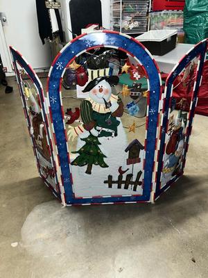 Sale Photo Thumbnail #555: Very detailed and cute snowman metal fireplace screen - see pics for details