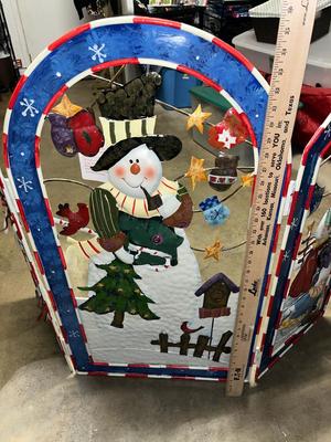 Sale Photo Thumbnail #558: Very detailed and cute snowman metal fireplace screen - see pics for details