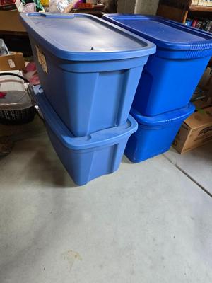 Set of 4 Large Blue Storage Totes – Stackable with Lids