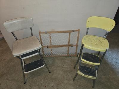Vintage Cosco Step Stools – Pair of Retro Chrome Kitchen Chairs + Bonus Gate