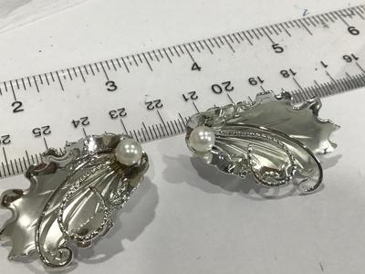 Beautiful Large Silver Tone Faux Pearl Earrings
