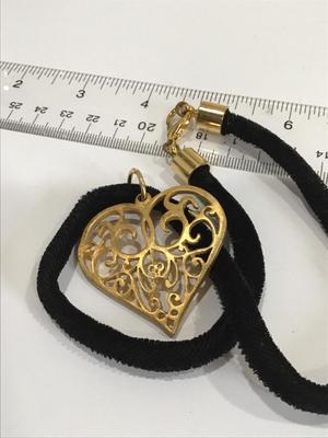 Brushed Gold Heart On Velvet Cord