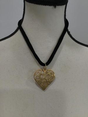 Brushed Gold Heart On Velvet Cord