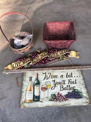 Sale Photo Thumbnail #685: Couple of baskets with sea shells, 2 wine wall decor signs