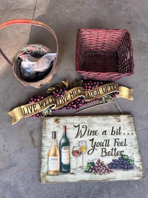 Sale Photo Thumbnail #683: Couple of baskets with sea shells, 2 wine wall decor signs