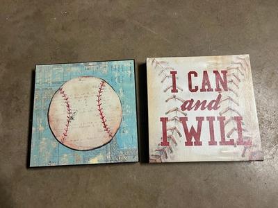 Sale Photo Thumbnail #691: Metal sign and wood sign with baseballs