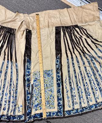 Sale Photo Thumbnail #45: Very old, very beautiful silk apron skirt. Don't know if it's missing anything Fabric is very delicate and would recommend not too much handling. Comes with the vintage box I found it in.