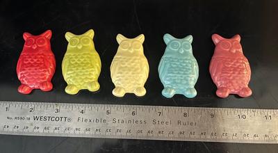 Sale Photo Thumbnail #735: Set of 5 ceramic colored owl magnets