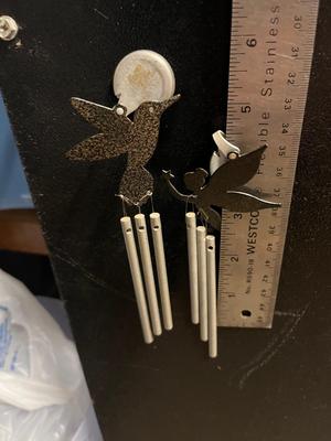 Sale Photo Thumbnail #745: Metal windchime magnets of a hummingbird and tinkerbell
