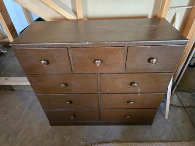 Vintage 9-Drawer Wood Dresser – Rustic Utility Storage Piece
