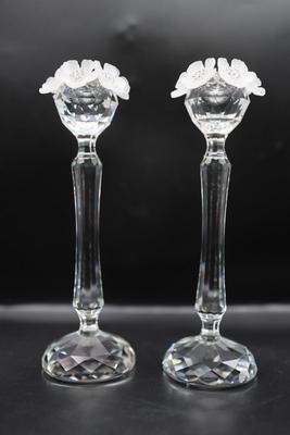 Swarovski Crystal Flower Topped Candle Holders