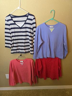 4 Long-Sleeve Casual Women’s Tops – Stripes & Solids (Size L)