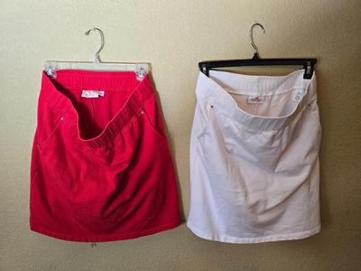 2-Piece Quacker Factory Pull-On Skirt Lot – Red & White, Size M