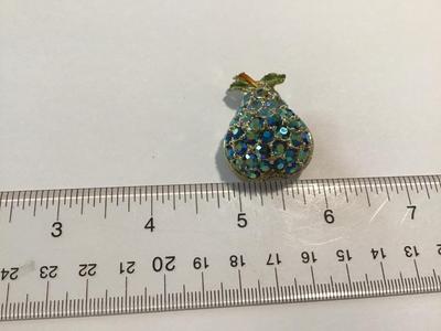 Peacock blue and green Rivoli Glass Pear Brooch