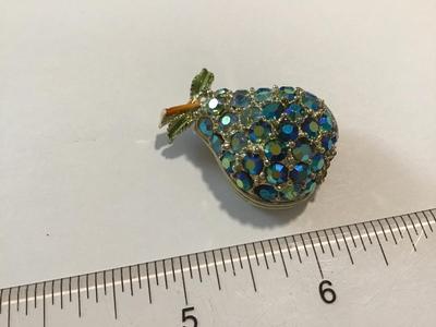 Peacock blue and green Rivoli Glass Pear Brooch