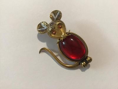 Vintage Damascene Toledo Spain Red Jelly Belly Mouse Marked