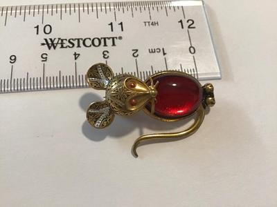 Vintage Damascene Toledo Spain Red Jelly Belly Mouse Marked