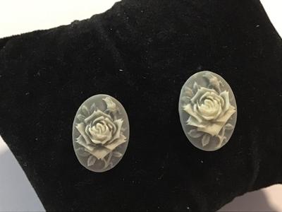 Blue With Cream Rose Stud Earrings