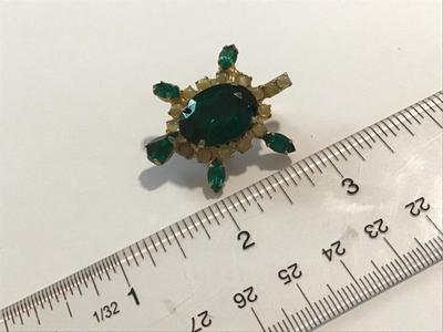 Vintage Green Rhinestone Pearl Turtle Brooch