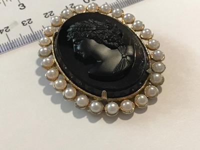 Victorian Lady on Black Glass atype Cameo Brooch