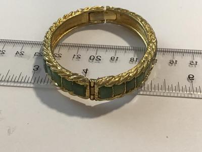 Swoboda Signed Set Jade Hinged Gold tone Channel set Bracelet