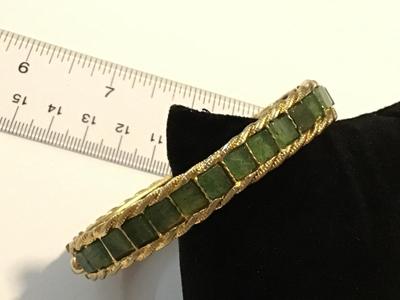 Swoboda Signed Set Jade Hinged Gold tone Channel set Bracelet