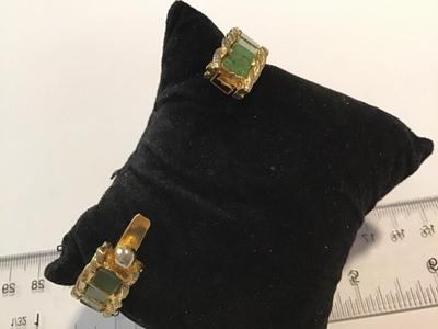 Swoboda Signed Set Jade Hinged Gold tone Channel set Bracelet