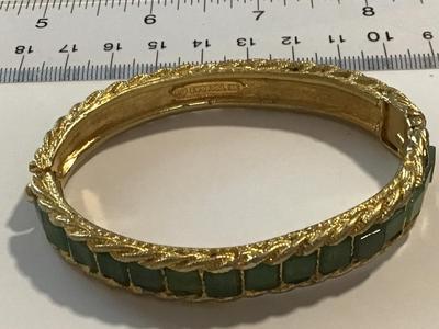Swoboda Signed Set Jade Hinged Gold tone Channel set Bracelet