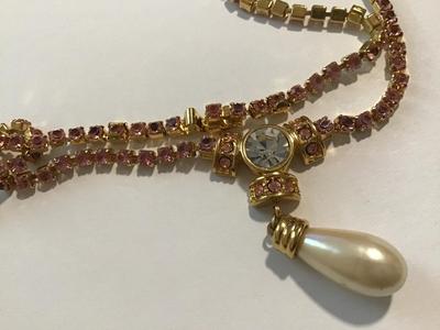 Monet Pink Rhinestone Faux Pearl Fashion Necklace