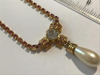 Monet Pink Rhinestone Faux Pearl Fashion Necklace