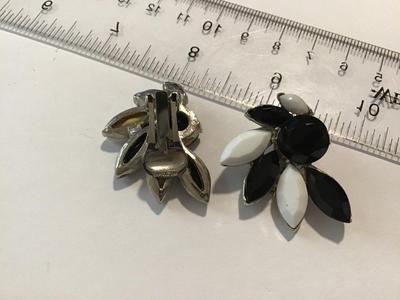 Vintage Black White Clip on Earrings. Pat Pending mark