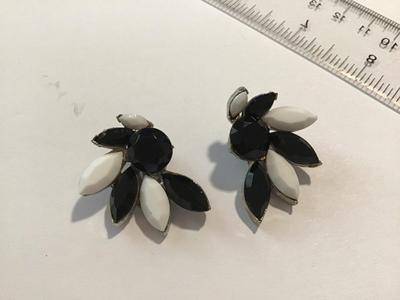 Vintage Black White Clip on Earrings. Pat Pending mark