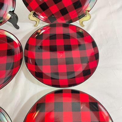 Elk & Bison Dinner Plates w/ Buffalo Plaid Salad Plates & Shakers (LR-SS)