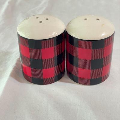 Elk & Bison Dinner Plates w/ Buffalo Plaid Salad Plates & Shakers (LR-SS)